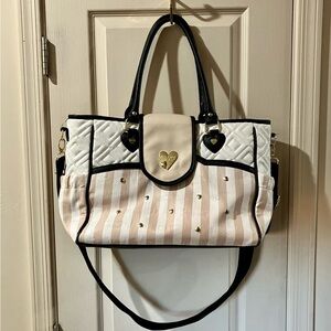 Betsey‎ Johnson Black and Off-White Carry All Tote with Gold Accents